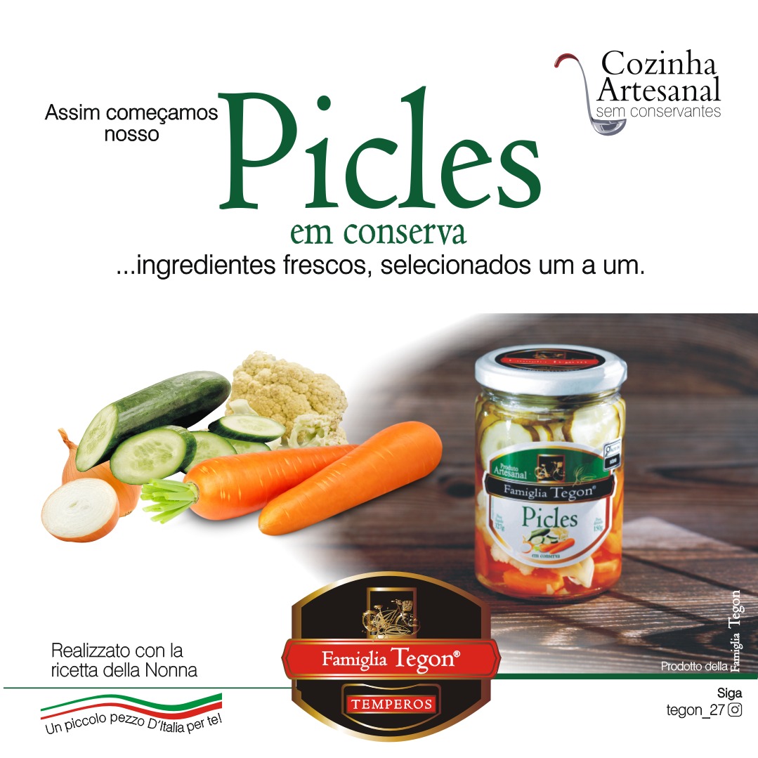 Picles mistos em conserva — ingredientes frescos, selecionados um a um